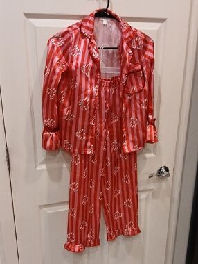 Girls Red Striped Candy Cane Pajama Set